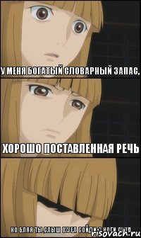 У меня богатый словарный запас, но бляя ты слыш охуел сойди с ноги СУКА хорошо поставленная речь