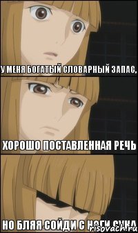 У меня богатый словарный запас, но бляя сойди с ноги СУКА хорошо поставленная речь