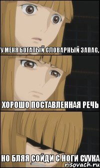 У меня богатый словарный запас, но бляя сойди с ноги СУУКА хорошо поставленная речь