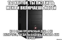 ты крутой, ты пиздишь меня и включаешь ногой но в один прекрасный день я не включусь, тогда ты будешь визжать как сучка