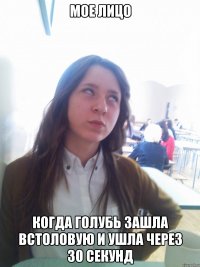 мое лицо когда голубь зашла встоловую и ушла через 30 секунд