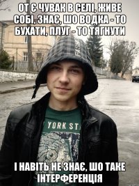 от є чувак в селі, живе собі, знає, шо водка - то бухати, плуг - то тягнути і навіть не знає, шо таке інтерференція