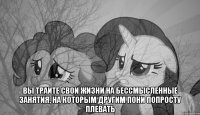  вы траите свои жизни на бессмысленные занятия, на которым другим пони попросту плевать