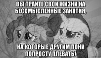 вы траите свои жизни на бессмысленные занятия, на которые другим пони попросту плевать!