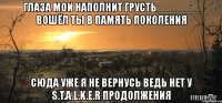 глаза мои наполнит грусть_______ вошёл ты в память поколения сюда уже я не вернусь ведь нет у s.t.a.l.k.e.r продолжения