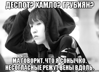 деспот? хамло? грубиян? ма говорит, что я сонычко. несогласные режут вены вдоль.