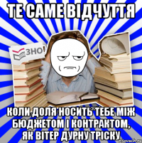 те саме відчуття коли доля носить тебе між бюджетом і контрактом, як вітер дурну тріску