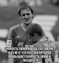  скорость звука в воде составляет 1435 м/с, что почти в пять раз превышает скорость звука в воздухе.