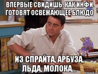 впервые свидишь, как инфи готовят освежающее блюдо из спрайта, арбуза, льда, молока...