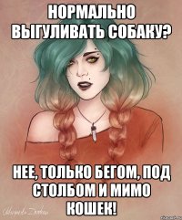 нормально выгуливать собаку? нее, только бегом, под столбом и мимо кошек!