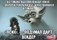 из тумана, выглянул йода, ухнул: «dr.peper теперь по 85 !» и растворился в тумане. «псих», — подумал дарт вейдер