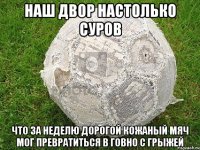 наш двор настолько суров что за неделю дорогой кожаный мяч мог превратиться в говно с грыжей