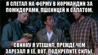 я слетал на ферму в нормандии за помидорами, пшеницей и салатом. свинку я утешил, прежде чем зарезал я её. вот, подкрепите силы.