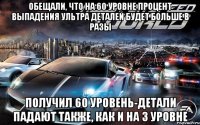 обещали, что на 60 уровне процент выпадения ультра деталей будет больше в разы получил 60 уровень-детали падают также, как и на 3 уровне