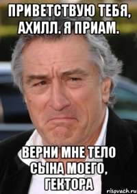 приветствую тебя, ахилл. я приам. верни мне тело сына моего, гектора