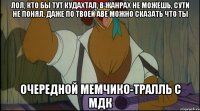 лол, кто бы тут кудахтал, в жанрах не можешь, сути не понял, даже по твоей аве можно сказать что ты очередной мемчико-тралль с мдк
