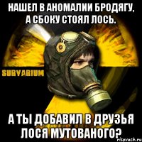 нашел в аномалии бродягу, а сбоку стоял лось. а ты добавил в друзья лося мутованого?