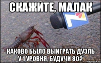 скажите, малак каково было выиграть дуэль у 1 уровня, будучи 80?