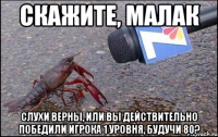 скажите, малак слухи верны, или вы действительно победили игрока 1 уровня, будучи 80?