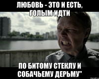 любовь - это и есть, голым идти по битому стеклу и собачьему дерьму"