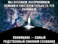 мы осознаем, воспринимаем, помним и чувствуем только то, что понимаем понимание — самый родственный синоним сознания