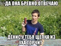 -да она бревно,отвечаю -денис,у тебя щепка из уха торчит