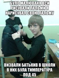 було малюваня вси рисували пальми я нарисувал свою пальму визвали батькив в школи в них була тимпература под 45