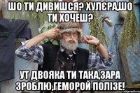 шо ти дивишся? хулєра,шо ти хочеш? ут двояка ти така,зара зроблю,геморой полізе!