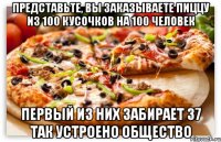представьте, вы заказываете пиццу из 100 кусочков на 100 человек первый из них забирает 37 так устроено общество