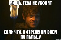 миша, тебя не уволят если что, я отрежу им всем по пальцу