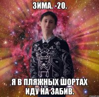 зима. -20. я в пляжных шортах иду на забив.