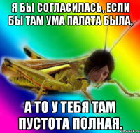 я бы согласилась, если бы там ума палата была, а то у тебя там пустота полная.