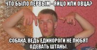 что было первым - яйцо или овца? собака, ведь единороги не любят одевать штаны.
