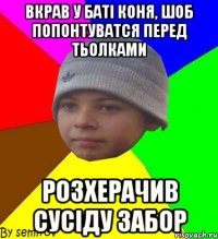 вкрав у баті коня, шоб попонтуватся перед тьолками розхерачив сусіду забор