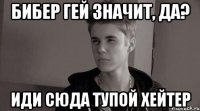 бибер гей значит, да? иди сюда тупой хейтер