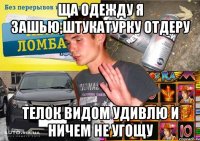 ЩА ОДЕЖДУ Я ЗАШЬЮ,ШТУКАТУРКУ ОТДЕРУ ТЕЛОК ВИДОМ УДИВЛЮ И НИЧЕМ НЕ УГОЩУ