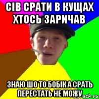 Сів срати в кущах хтось заричав знаю шо то Бобік а срать перестать не можу
