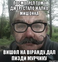 Посмотрел том і джері.Стало жалко мишонка вишол на віранду.дал пизди мурчику