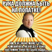 рука должна быть на лопатке! хм...я не знаю, может что изменилось, но когда я учил анатомию лопатка была выше...