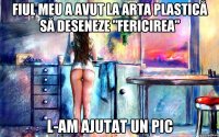 fiul meu a avut la arta plastică să deseneze ”fericirea” l-am ajutat un pic