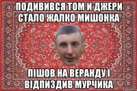 подивився том и джери стало жалко мишонка пішов на веранду і відпиздив мурчика