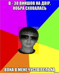 в - 30 вийшов на двір, кобра сховалась вона в мене чуствітєльна