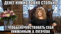 ДЕНЕГ НУЖНО РОВНО СТОЛЬКО ЧТОБЫ НЕ ЧУВСТВОВАТЬ СЕБЯ УНИЖЕННЫМ. А. Пугачёва