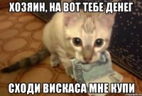хозяин, на вот тебе денег сходи вискаса мне купи