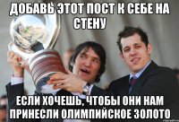 добавь этот пост к себе на стену если хочешь, чтобы они нам принесли олимпийское золото