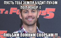 Пусть тебе Земля будит пухом Пол Уокер :( Люьбим помним Скорбим !!!