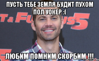 Пусть тебе Земля будит пухом Пол Уокер :( Любим помним скорбим !!!