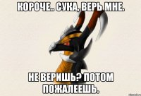 Короче.. Сука, верь мне. Не веришь? Потом пожалеешь.