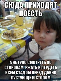 сюда приходят поесть а не тупо смотреть по сторонам, ржать и пердеть всем стадом перед давно пустующим столом