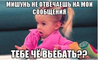 Мишунь не отвечаешь на мои сообщения тебе чё вьебать??